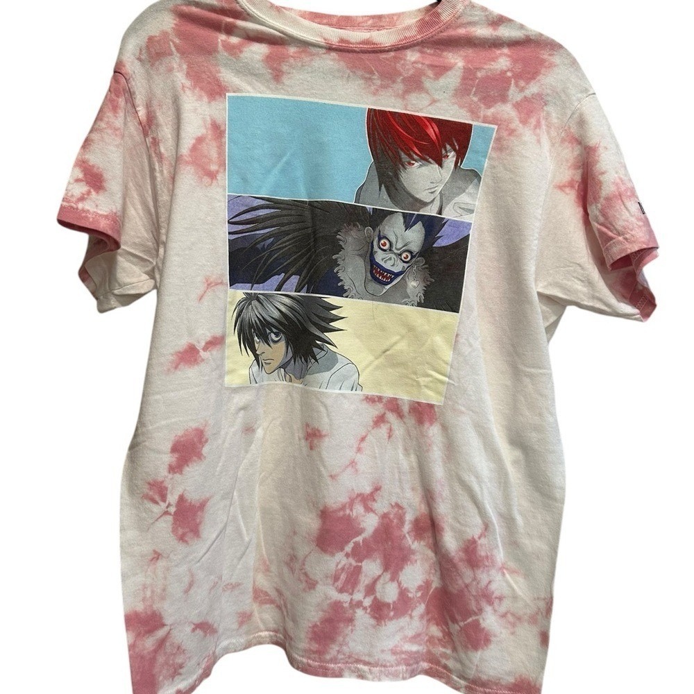 Death‎ Note Anime Graphic T-Shirt Pink Tie Dye Light Ryuk L Manga Mens Small